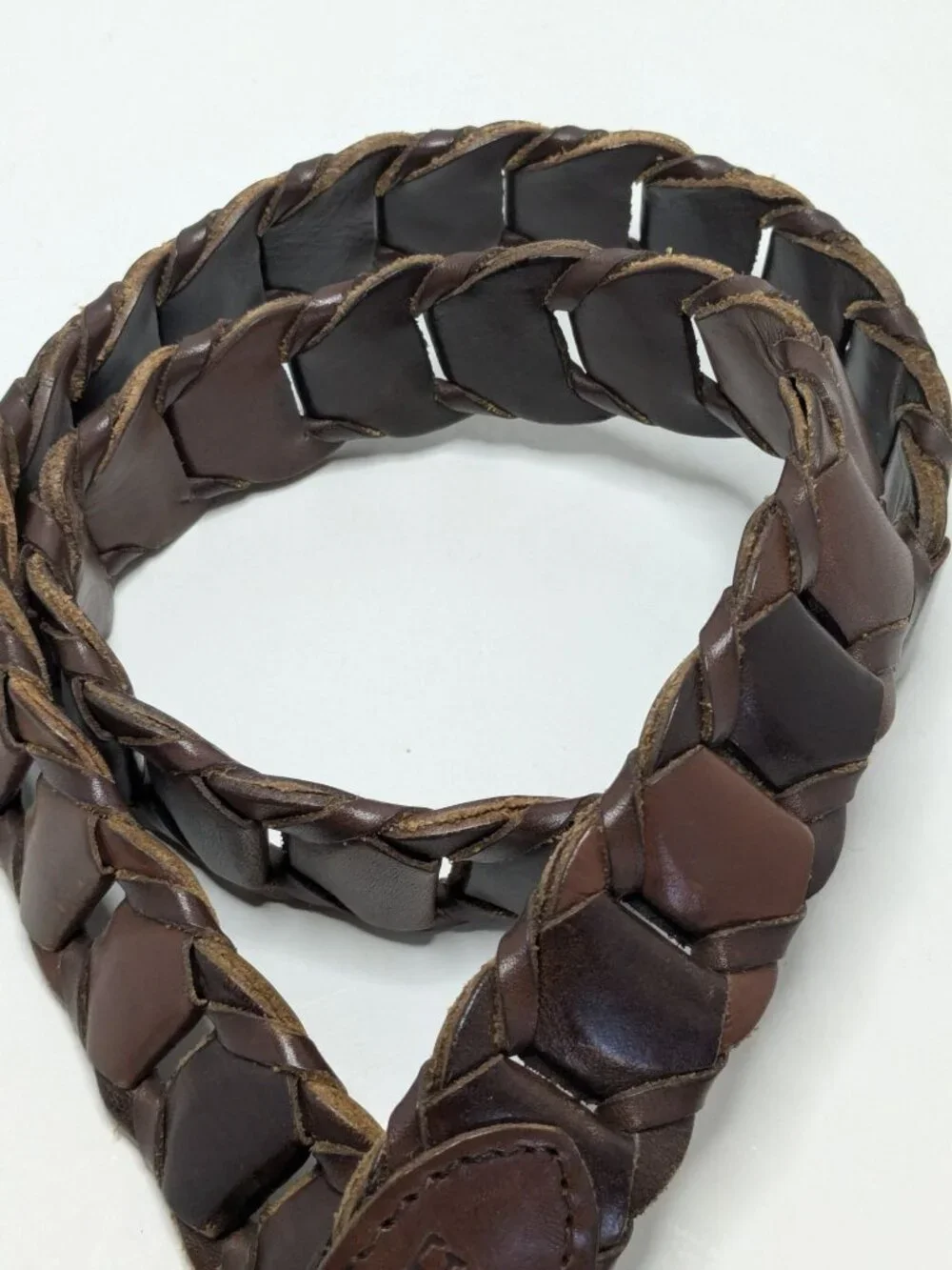 Abercrombie & Fitch Braided Brown Leather Link Belt Mens Size 34 Vintage/Y2K